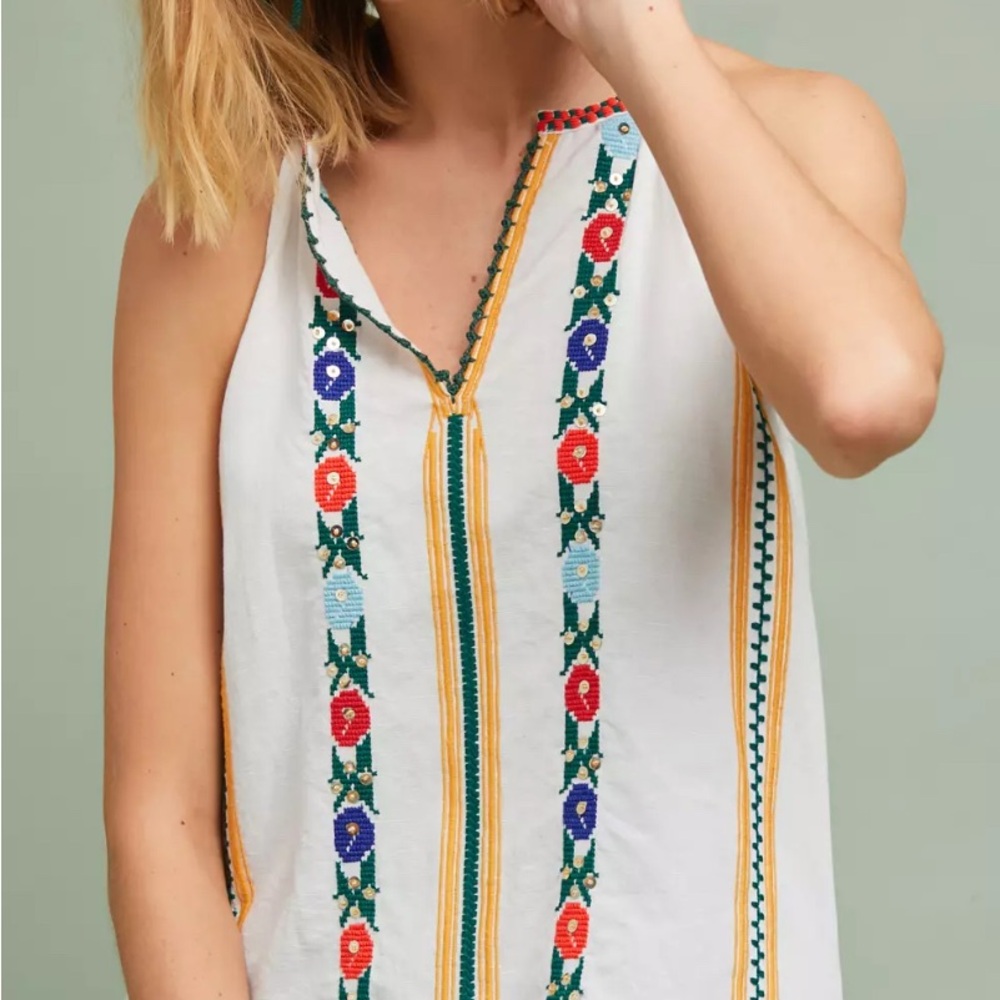 Anthropologie Love Sam Jillian Embroidered cotton linen Top S - Picture 2 of 9